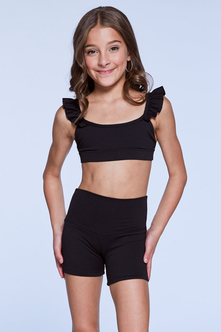 Ruffled Up Top Fitted Wear - Tops - Bra Tops Jo+Jax Black Youth Small 
