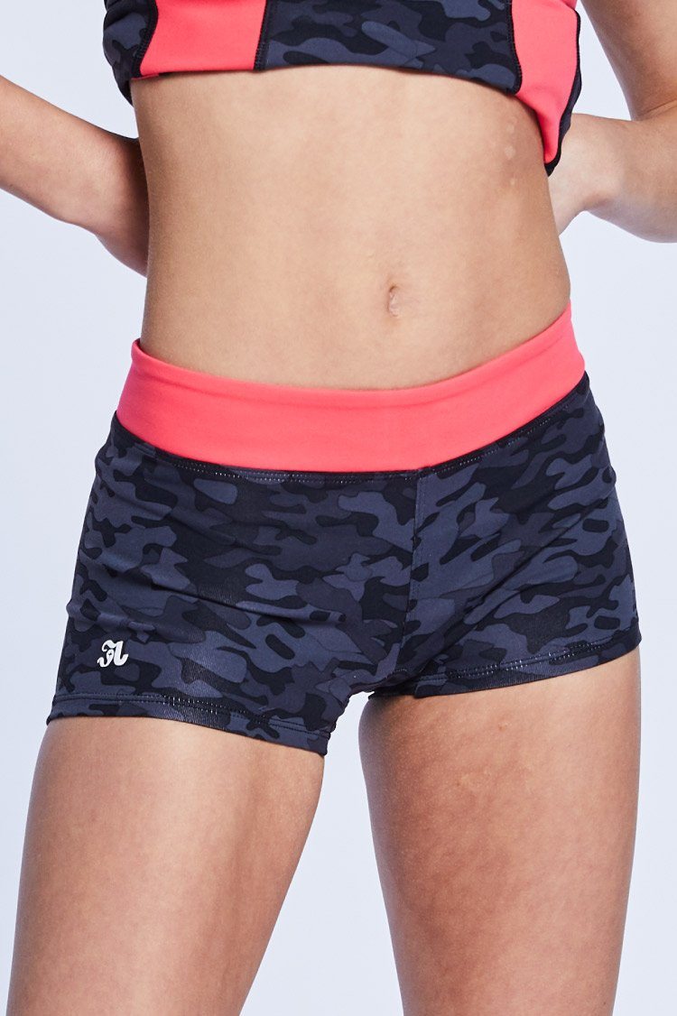 Two Tone Shorties Fitted Wear - Bottoms - Shorts BT Black Camo/Coral Large Adult 